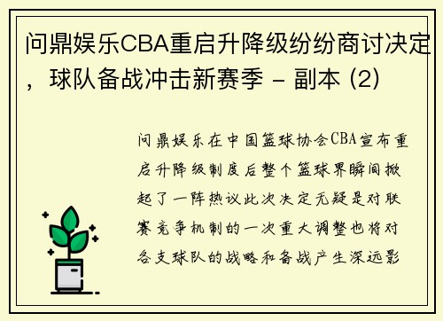 问鼎娱乐CBA重启升降级纷纷商讨决定，球队备战冲击新赛季 - 副本 (2)
